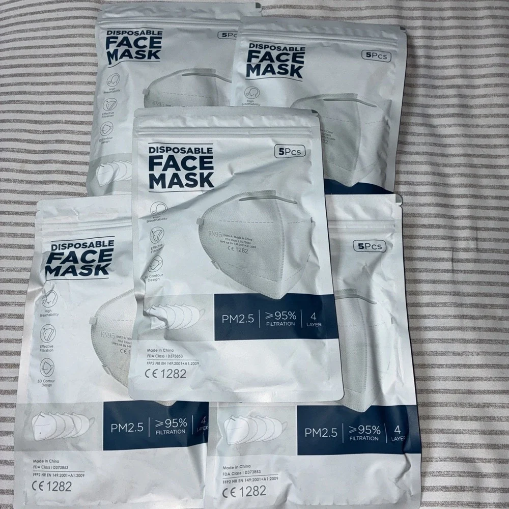 KN95 Face Mask 95% Filter Disposable 4-Ply Protective Cover 5 Packs Per Lot